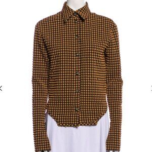 Nanushka  Plaid Print Long Sleeve Button-Up Top